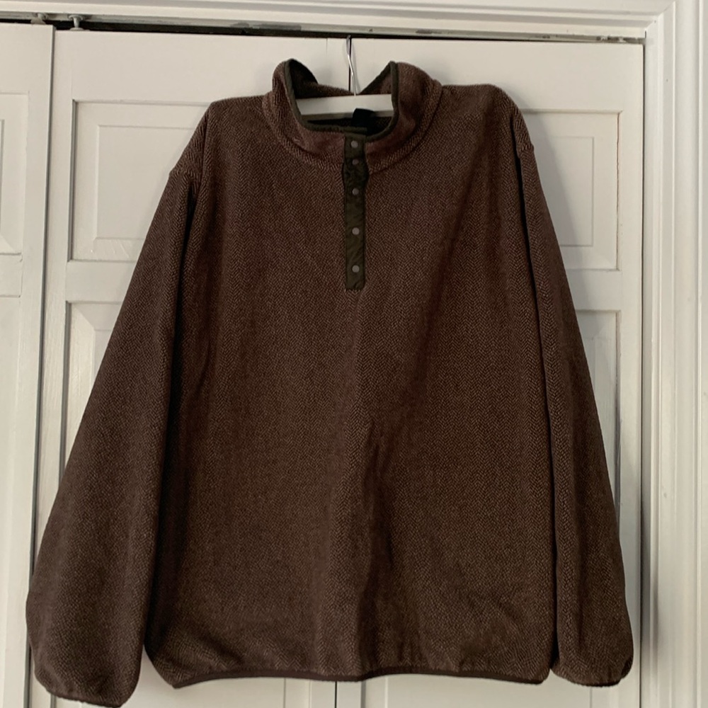 Men’s Lands End fleece size XL/L 3/4 snap closure polartec brown